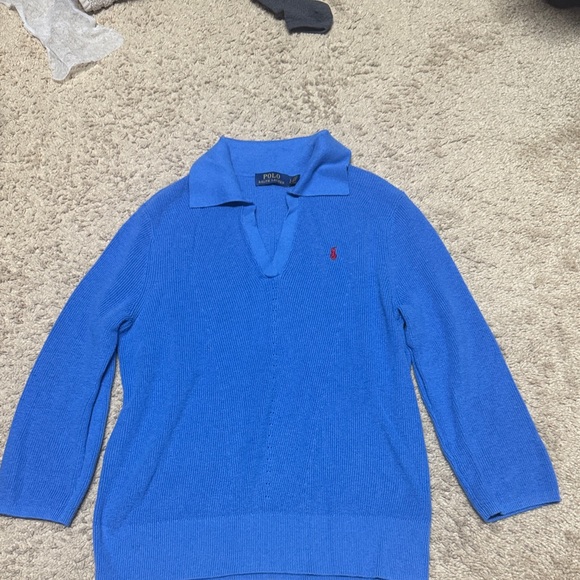 Polo Ralph Lauren Tops - Polo by Ralph Lauren Bright Blue V-Neck Polo Sweater with Red Pony